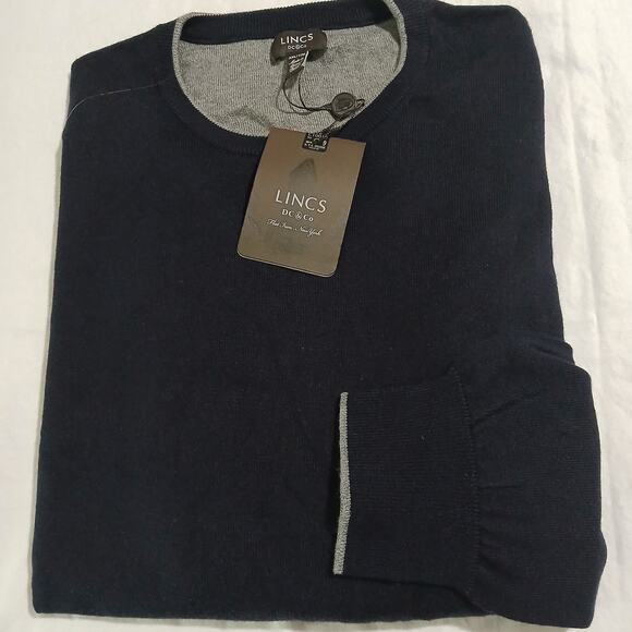 NWT Men’s Lincs XXL Navy Blue Long-Sleeved Crew Neck Cotton Cashmere Sweater - Picture 9 of 14